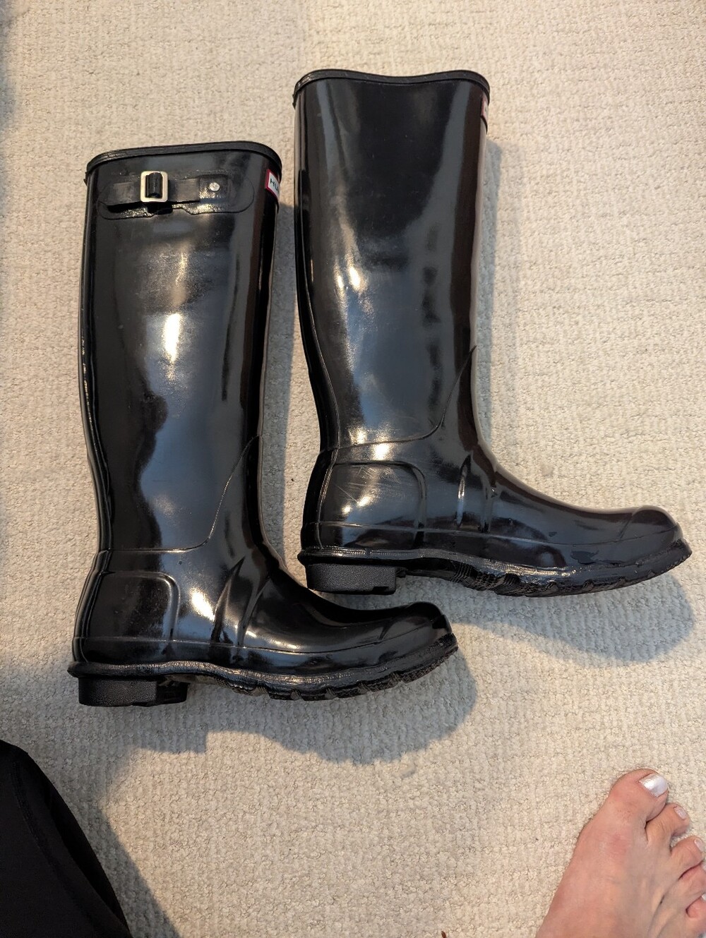 HUNTER Original Black Gloss Tall  Rain Boots Size 7 - Picture 8 of 10